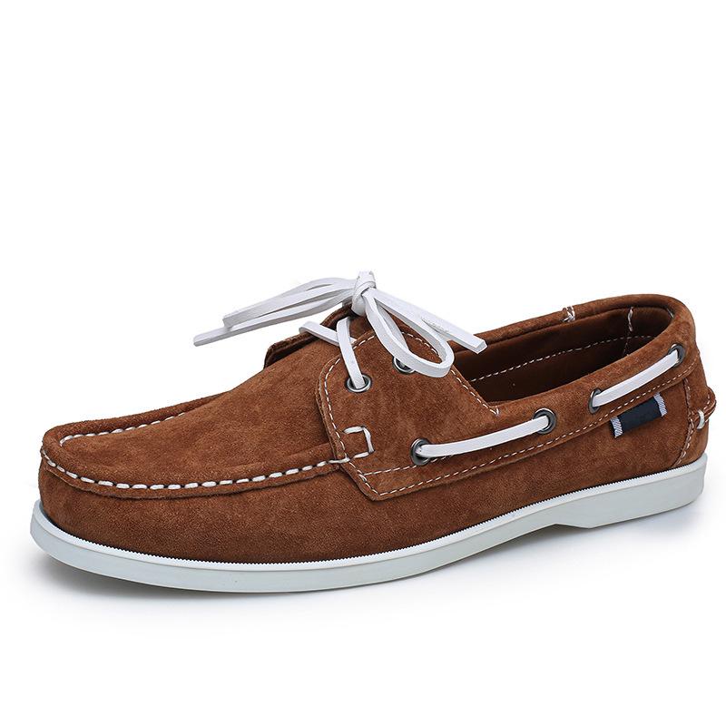 Men's Plus Size Genuine Leather Boat Shoes - British Style, Versatile Casual Lace-up Shoes