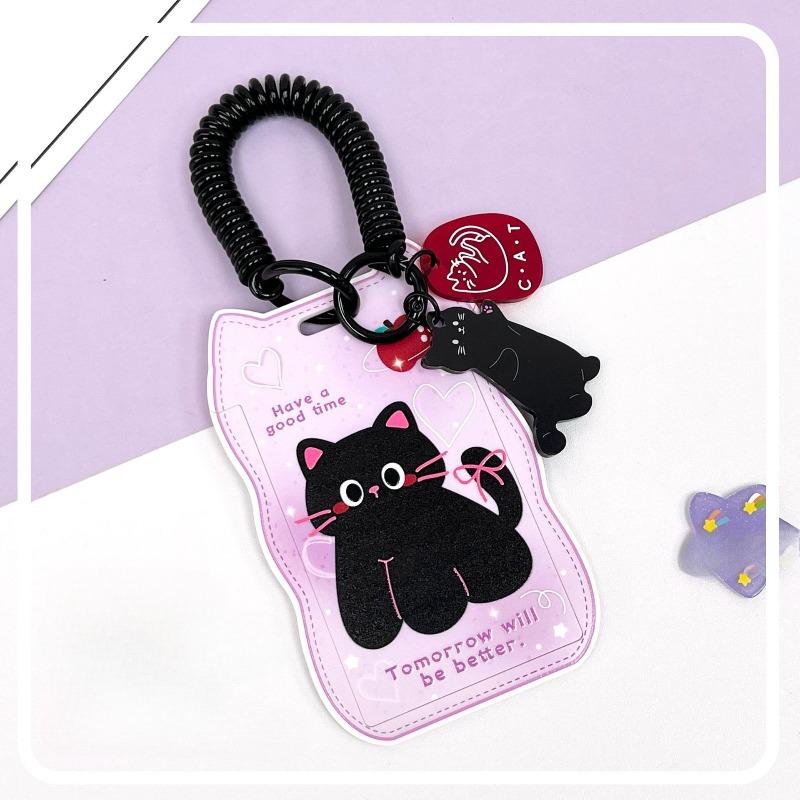 Creative Cat Ears Wave Card Holder Student Campus Card Tag Badge Bag Sliding Cover ABS ID Cover Protective Cover