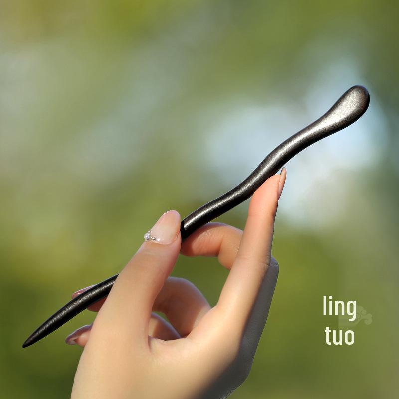 High-End Natural Ebony Wood Hairpin - Extended Chinese Ancient Style Black Hair Bun Accessory