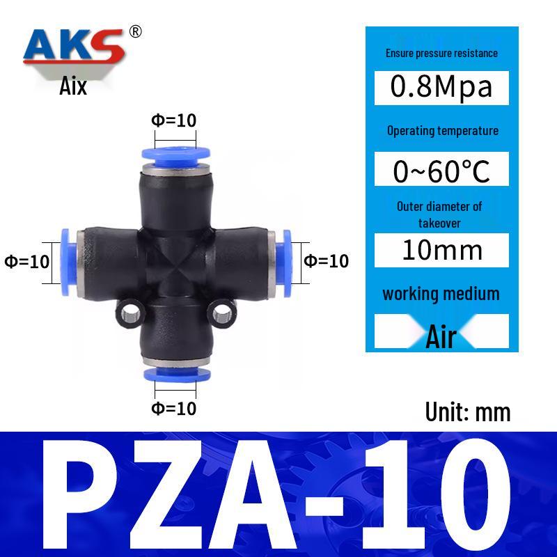 Pneumatic Nylon Air Hose Quick Connect Fittings: PU Straight, PY 5-Way, Cross 4-Way, PZA 3-Way, PE Connector with White/Blue Cap
