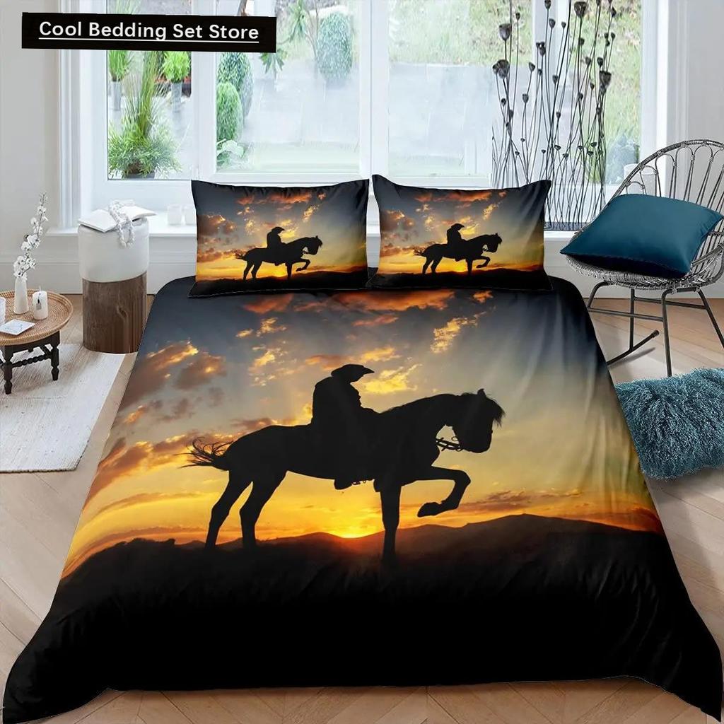 Western Cowboy Duvet Cover Set Vintage Farmhouse Bedding Set For Kids Boys Teens Queen Size Soft 2/3Pcs Polyester Quilt Cover