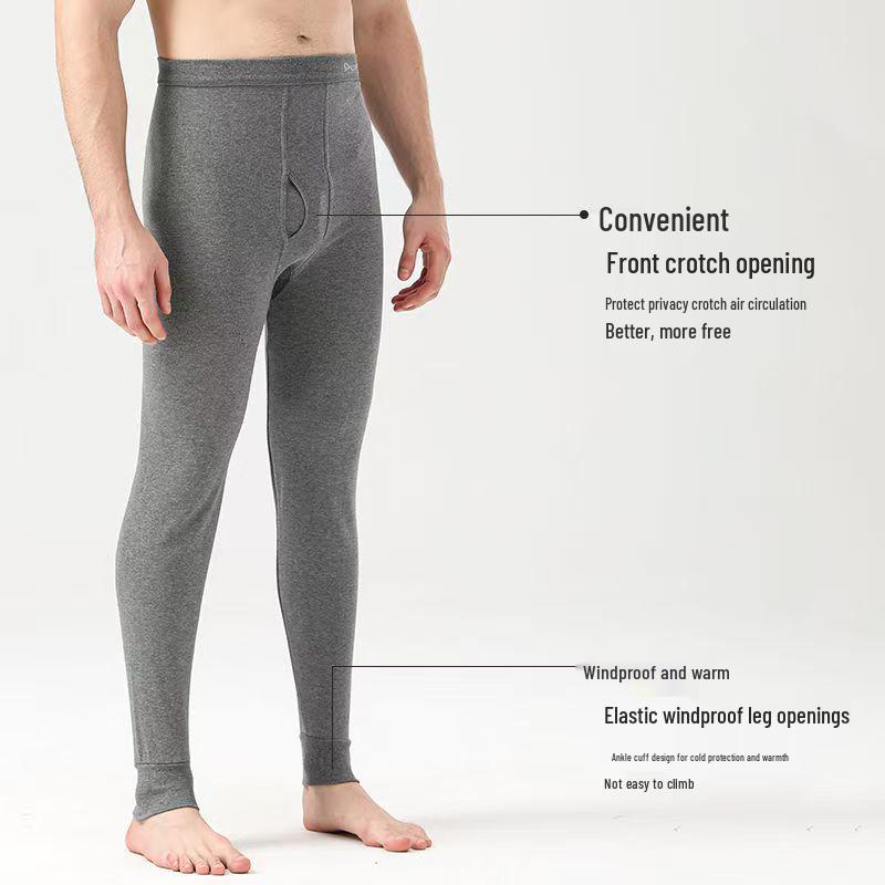 Men's Slim Fit Pure Cotton Autumn Pants for Middle-Aged & Elderly - Warm, Solid Color, Thin Wool Underpants