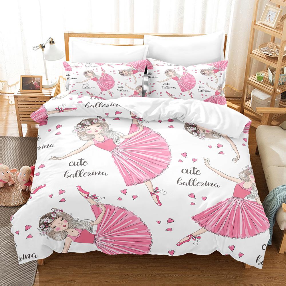 3D souprava ložního prádla pro dívčí pokoj Taneční dívčí povlak na peřinu 2/3dílný dárek k narozeninám AU140 * 210 v plné velikosti mikrovlákno Rychleschnoucí měkký bytový textil