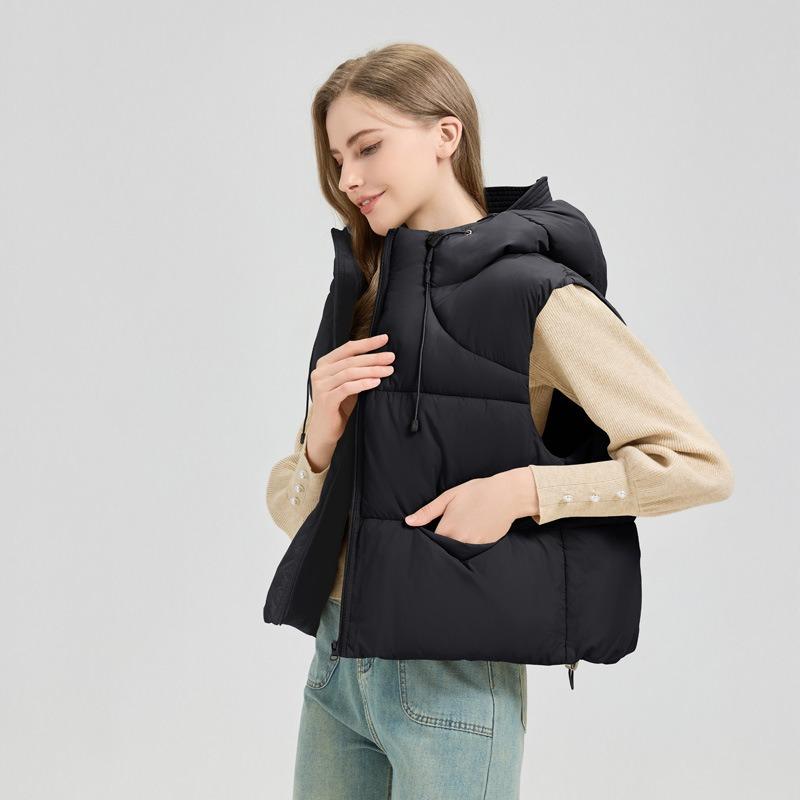 New Winter Hooded Vest Versatile Fashion Skinny Cotton Shoulder Cut Loose Ladies Cotton Vest