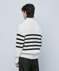 KNITTED Soft Cotton Heavy Waffle Half Zip Knit Stripe Ivory