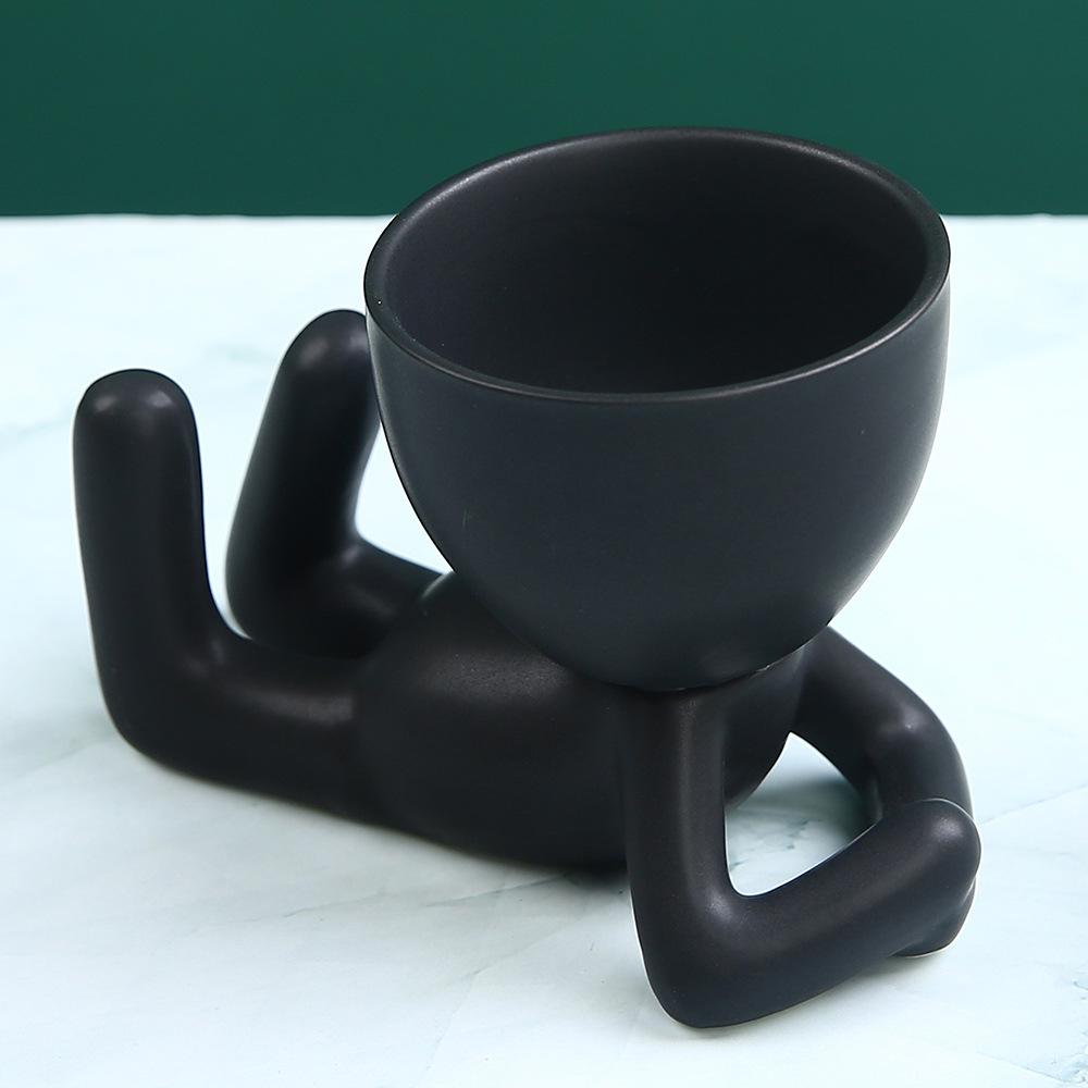 Creative Black Figure Flower Pot Succulent Plant Pot for Home Tabletop Decor Black Figure Cactus Potted Abstract Statue PlantPot