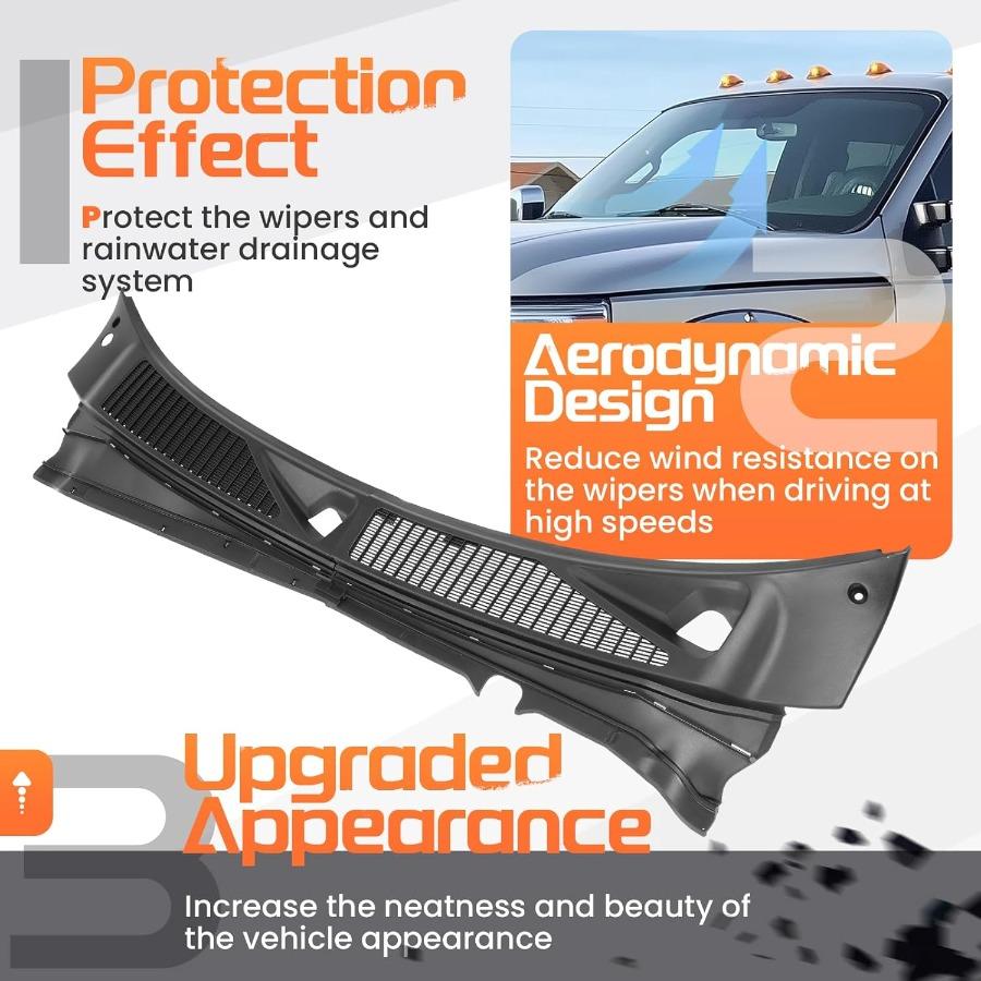 Windshield Wiper Cowl Panel Grille for 20072010 Ford F250 F350 Super Duty Replacement Front Window Cover Insert Panel Left and
