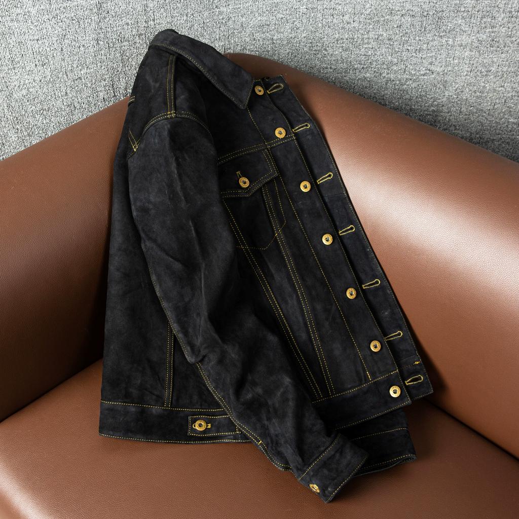 Genuine Sheepskin Leather Jacket Men Faux Suede Cowboy Coat Slim Fit Short Autumn Winter Fashion