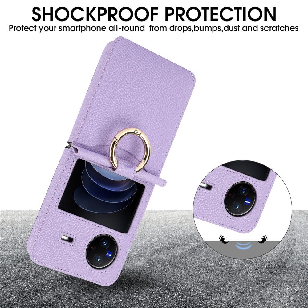 Cross Stripes Leather Credit Cards Slot Ring Holder Case For VIVO X Flip Protective Back Cover