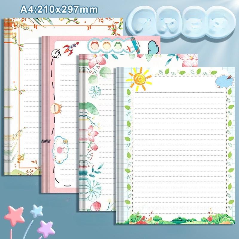 High aesthetic A4 cute cartoon colored letterhead with horizontal lines, handwritten greeting cards for female students, children's letterhead
