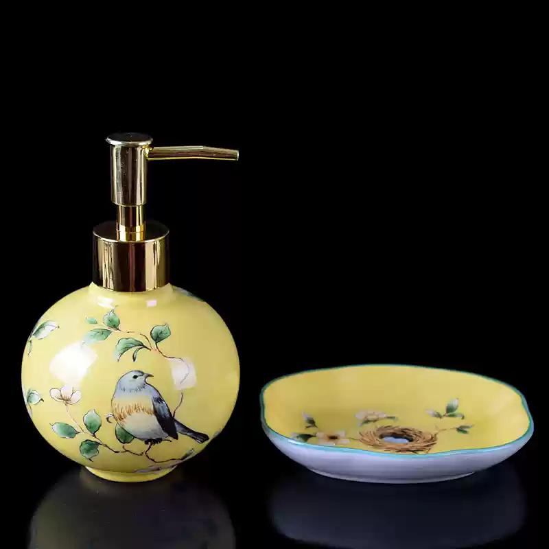 Ceramic Wash Two-piece Set Bathroom Wash Set Ceramic Hand Sanitizer Bottle Press Type Shampoo Bottle Soap Dish Toilet Soap Rack