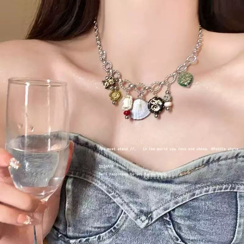 Starfish shell pearl color beaded necklace women's seaside vacation wind collarbone chain summer sweet cool neck chain accessories