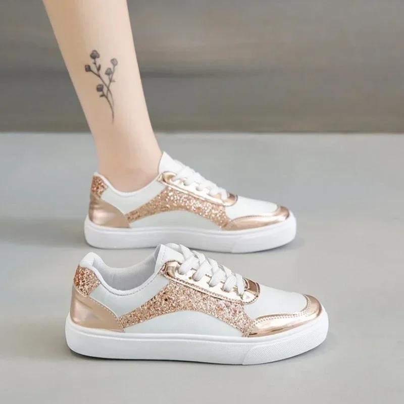 

Кроссовки металлического цвета, повседневная вулканизированная спортивная обувь, модная белая женская обувь, туфли на плоской подошве, летняя дышащая женская обувь 35 золотой