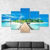 Wooden Bridge Tropical Beach Summer Island Nature 5 Piece Five Panel Wall Canvas Print Modern Art Poster Picture Home Decor Gift For Him Her