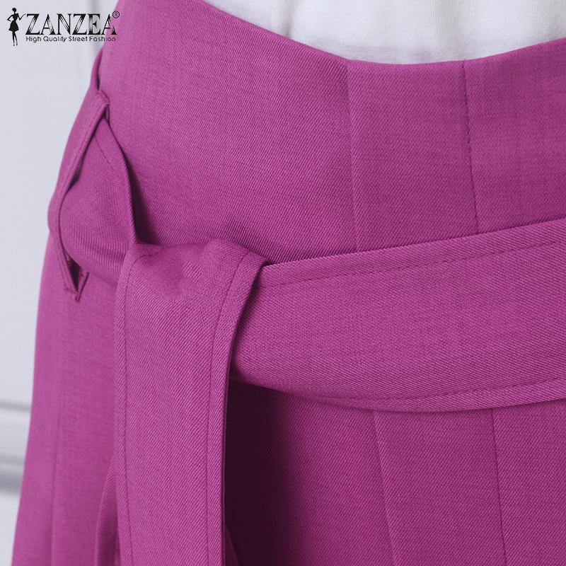 ZANZEA Womens Casual Elastic Waist Solid Color Loose Wide Leg Pants