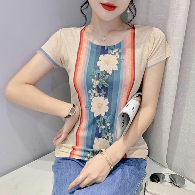 Creative Printed Short Sleeved T-shirt for Women's Summer Wear New Fashionable European Design Slim Fit and Western-style Letter Half Sleeved Top