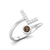 Capital L Initial Letter 3MM Round Smoky Quartz 925 Sterling Silver Women Adjustable Wedding Ring