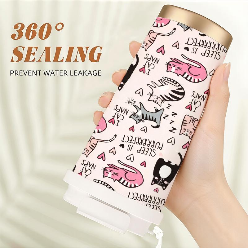 532ml Coffee Mug Sleeping Cat & Heart Elements Lanyard Insulated Cup Gift Cup Handheld Cup Lightweight Cup Leakproof Coffee Cup
