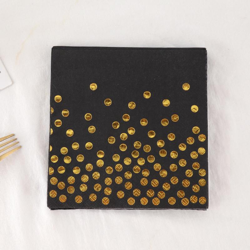 

20 аркушів/упаковка Рожеве золото Серветки в горошок Одноразові паперові серветки для святкування дня народження чорний
