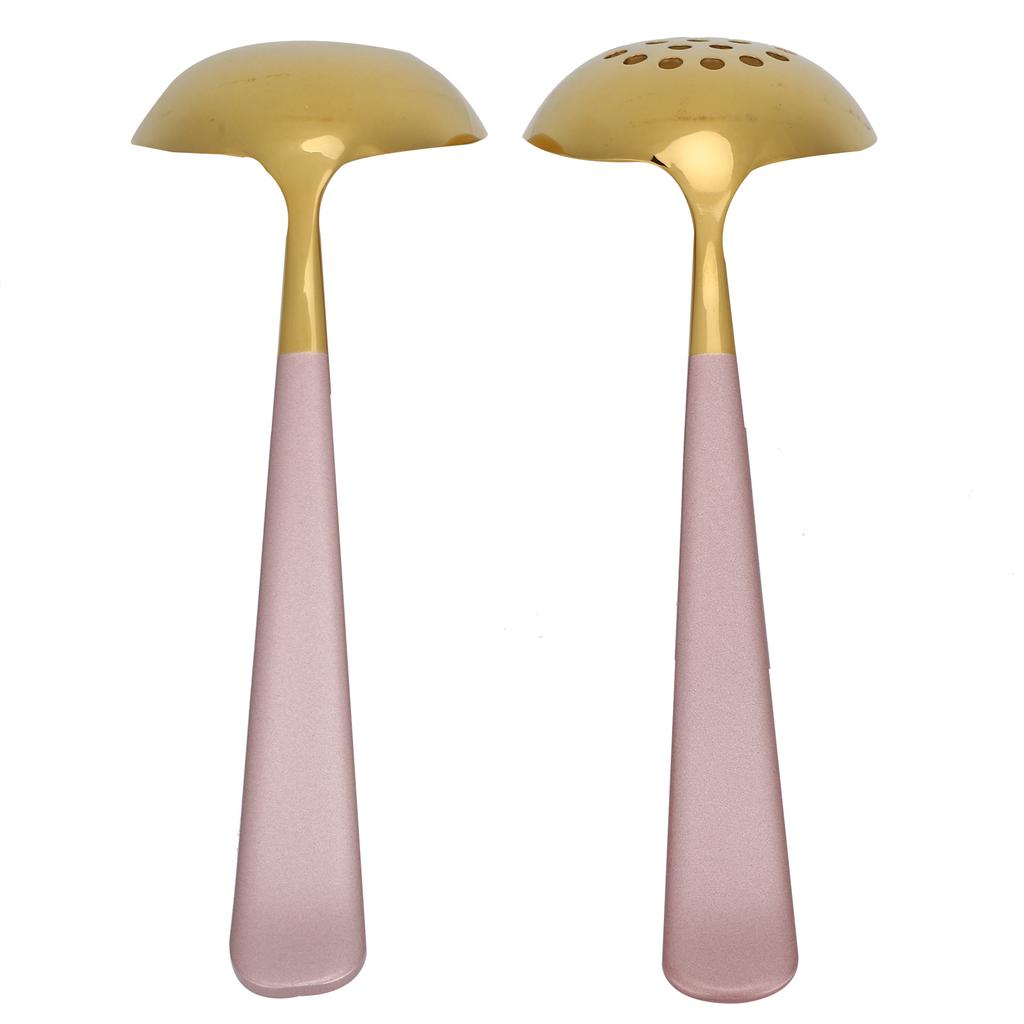 2PCS Stainless Steel Soup Spoon Slotted Spoon Skimmer Cutlery Tableware Sets Kitchen UtensilPink