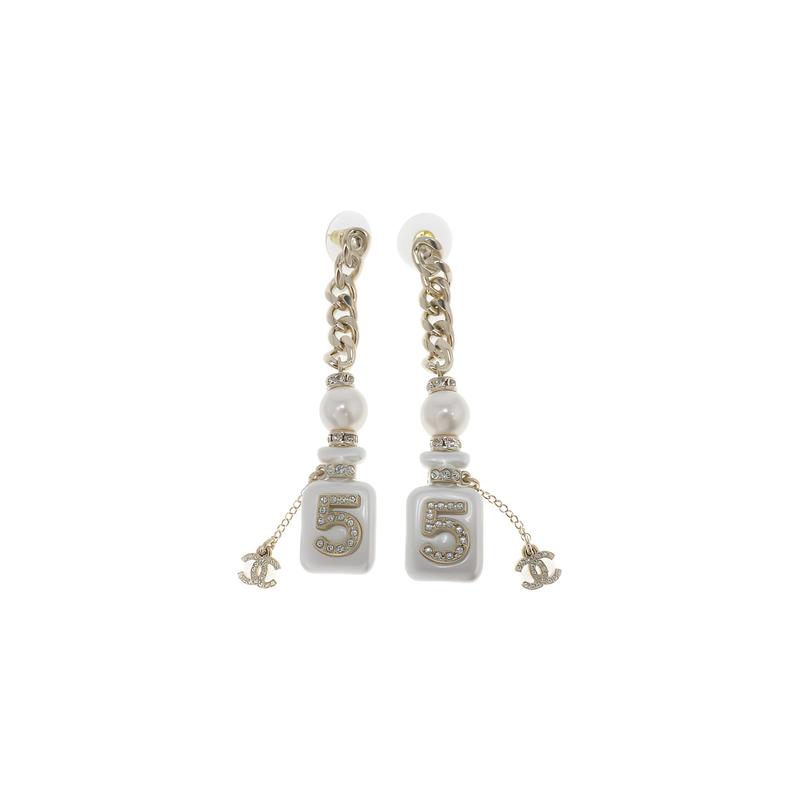 

CHANEL digital pearl and rhinestone earrings white білий