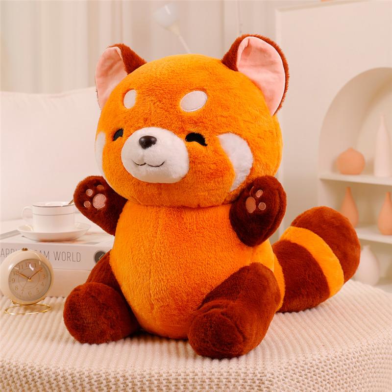 

New Huggable Stuffed Anime Figure Doll Turned Red Panda Plushie Doll Fluffy Hair Red Raccoon Animals Hug Throw Pillow Kids