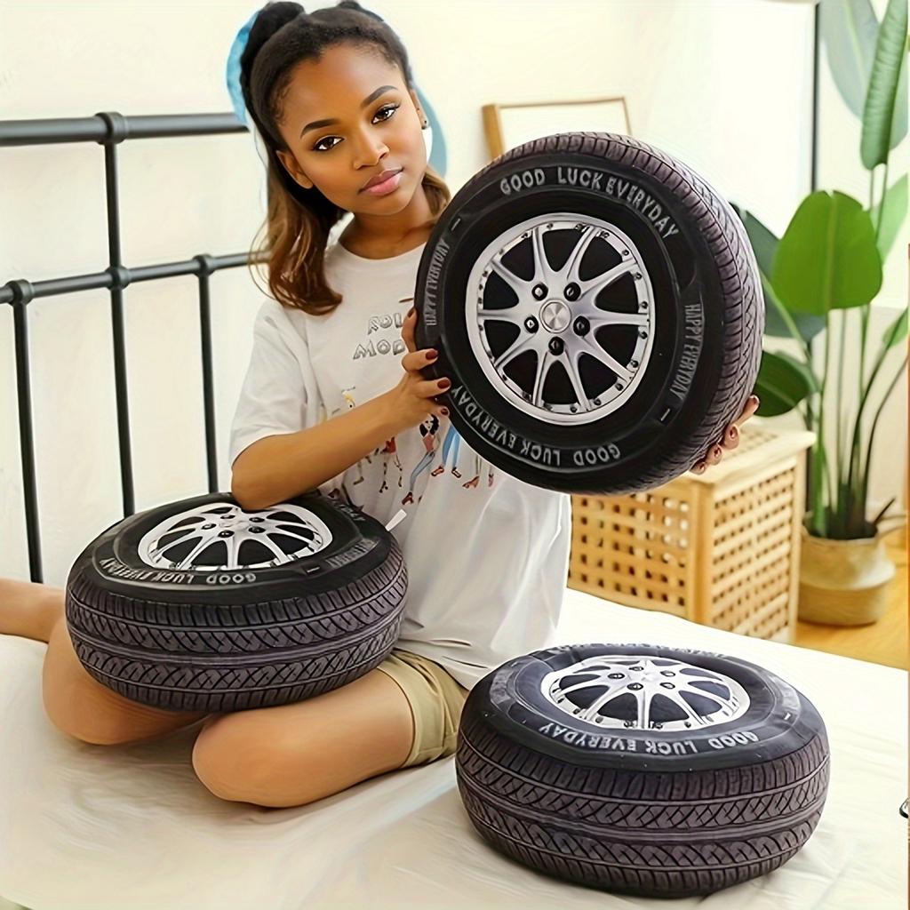Versatile Car Tire-Shaped Throw Pillow Washable, All Season Cushion for Office Chair, Sofa, and Living Room Decor