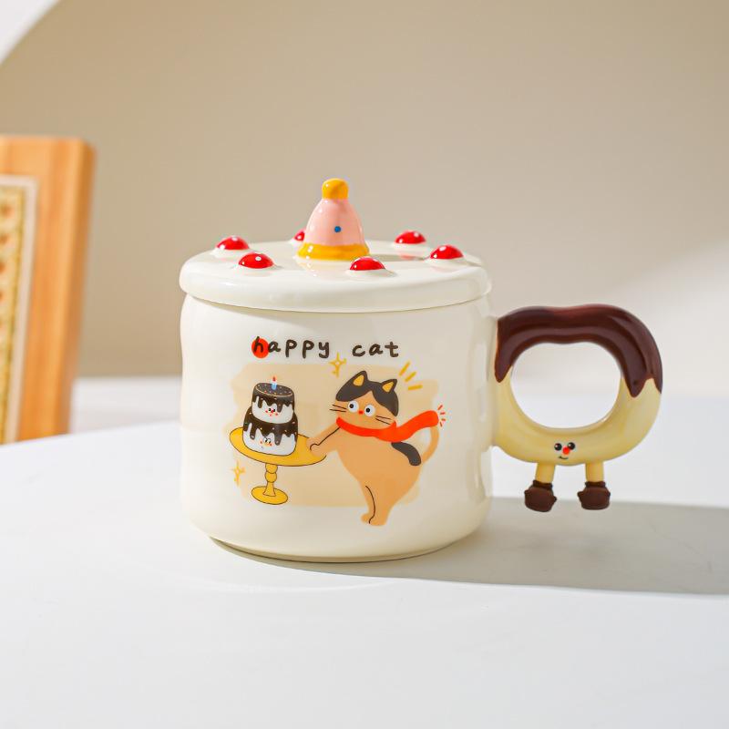 Creative Cute Cartoon Birthday Cake Cup Ceramic Mug Gift Home Cup Coffee Cup Water Cup Couple Cup