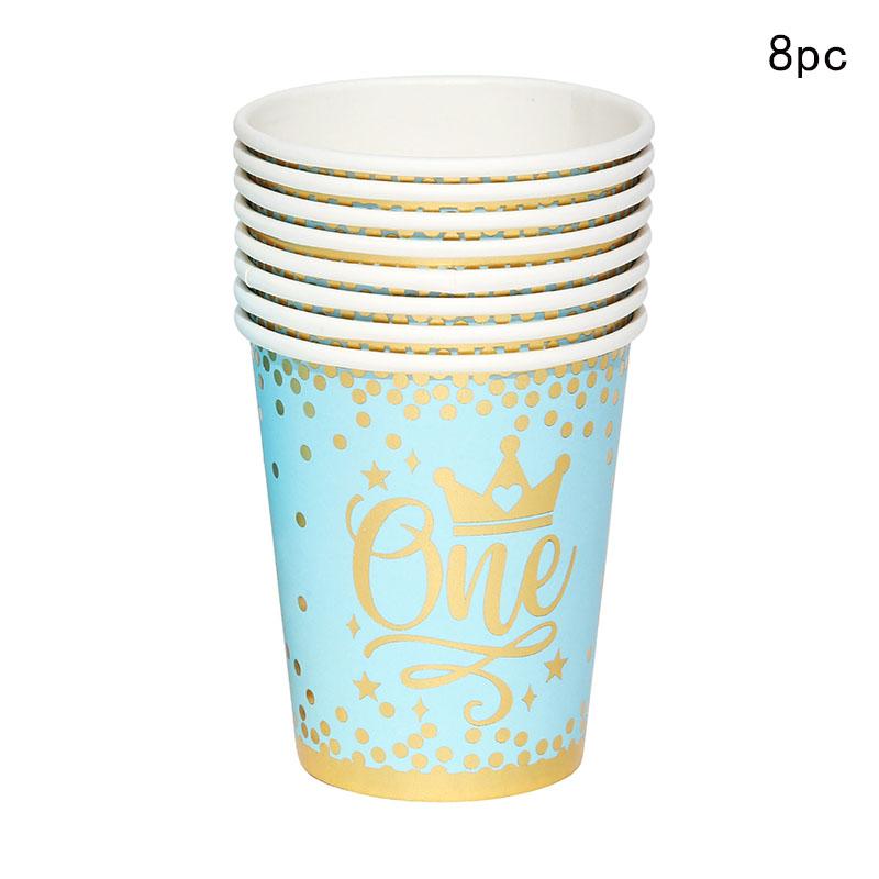 Blue Gold Boy One Year Birthday Disposable Tableware King Crown Plates Paper Cups 1st Baby Boy First Happy Birthday Party Decor