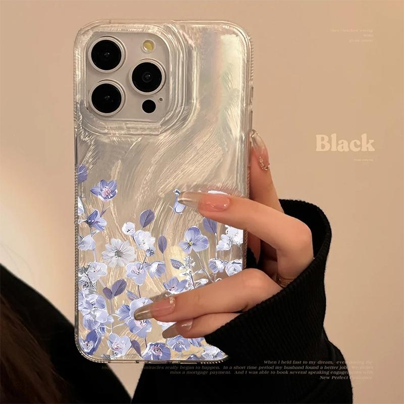 Phone Case For Iphone 17 Air 16 16e 17e 15 Plus 14 13 12 11 Pro Max New Silvery White Powder Floral Green Leaf Protective Cover