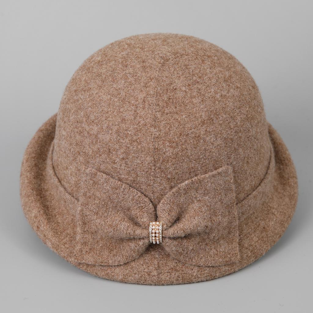 Small Warping Edge Middle-aged and Elderly Temperament Elegant Wool Top Hat Mother Bucket Hat Autumn and Winter Warm Old Man Hat Women's Basin Hat