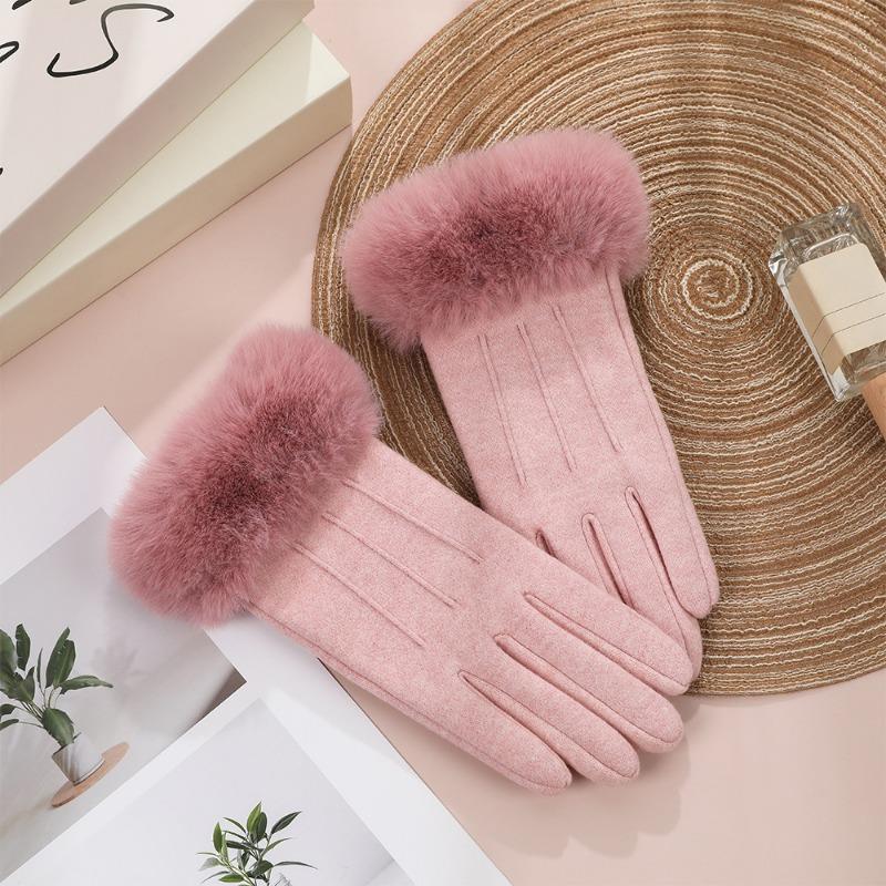 Fleecehandschuhe, Damen Herbst und Winter verdickt warm Reiten Kälte Fahren niedlich Kaninchen Samt Winter warme Handschuhe