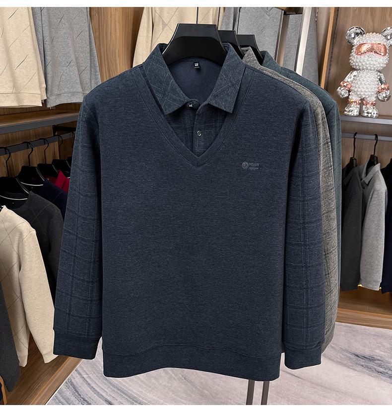 Dicker Samt-Strick-Pullover mit Revers für Männer mittleren Alters und ältere Männer - Stilvoller Zwei-in-Eins Winterpullover