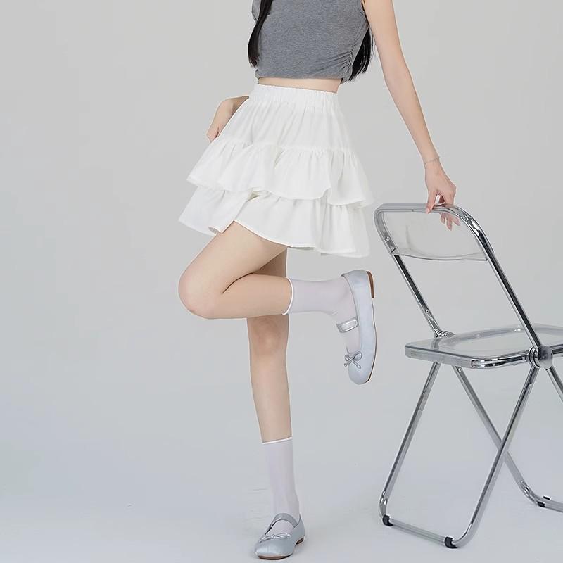 Spring 2025 Women's Black High Waist A-Line Puffy Half Umbrella Skirt