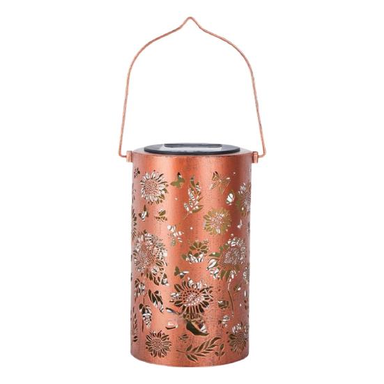 Decorative Garden Lights Solar Powered Outdoor Lanterns Waterproof Metal Floral Pattern Warm Glow Ambient Light for Patio Walkway Decor