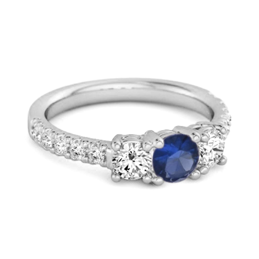 Blue Sapphire Triple Stone pave Band Ring - 925  Sterling Silver
