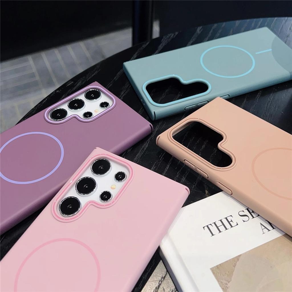 Applicable To Samsung S25UItra Skin Matte Mobile Phone Case Creative Fine Ring Magnetic Suction S24FE Ultra-thin Protective Case S23