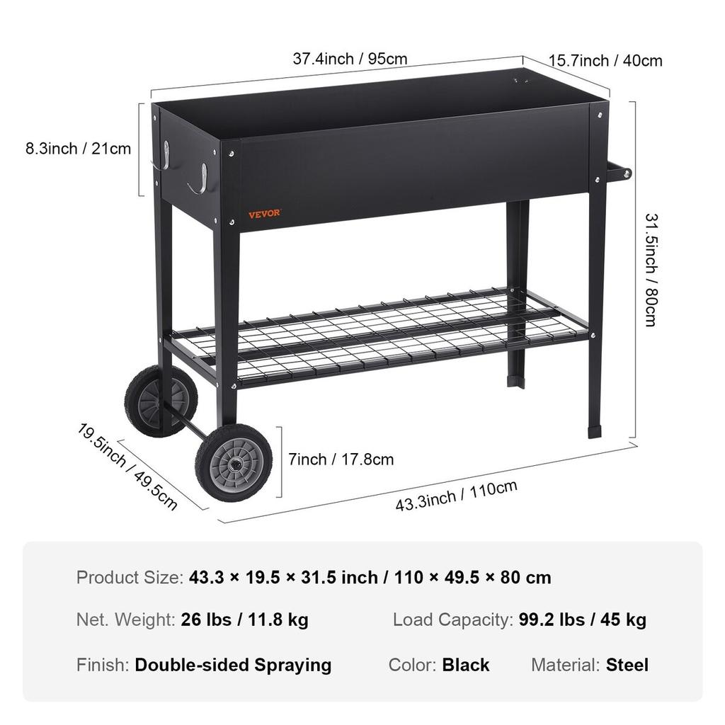 Raised Garden Bed, 42.5 X 19.5 X 31.5 Inch Galvanized Metal Planter Box, Elevated Outdoor Planting Boxes with Legs, for Growing