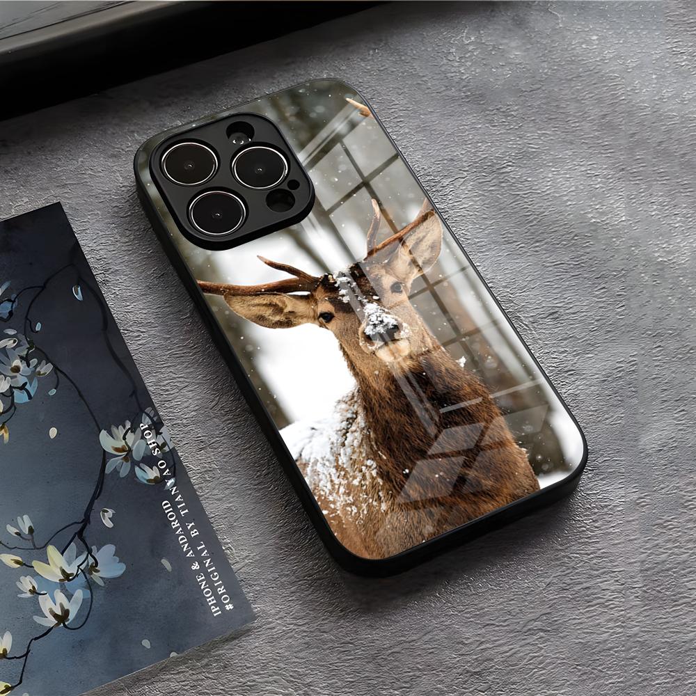 E-Elk Reindeer Phone Case For IPhone 17 Air 16 E Pro Max 15 14 13 Mini 12 Pro 11 Max Plus Black Glass Cover