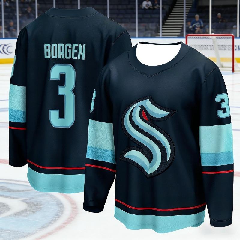 2026 Best-selling Men's Sea Monster Ice Hockey Training Deep Blue Ball Jersey Moisture-Wicking 3D Print Long Sleeve Kids