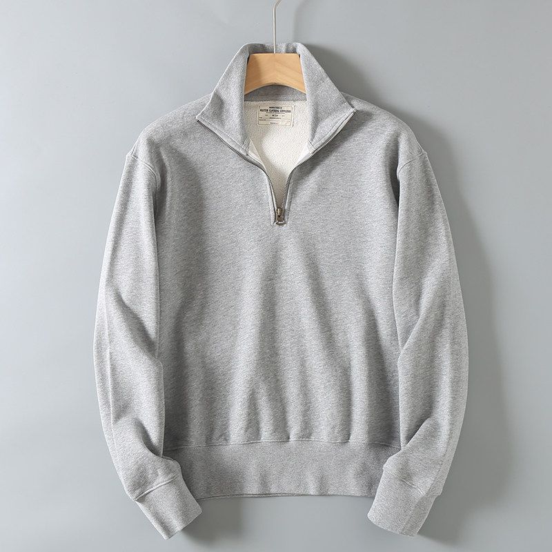 Original Export Surplus Polo Sweatshirt for Men, Autumn and Winter Half-Zip Turn-Down Collar, Heavy Vintage Casual Pure Cotton Long-Sleeve Jacket