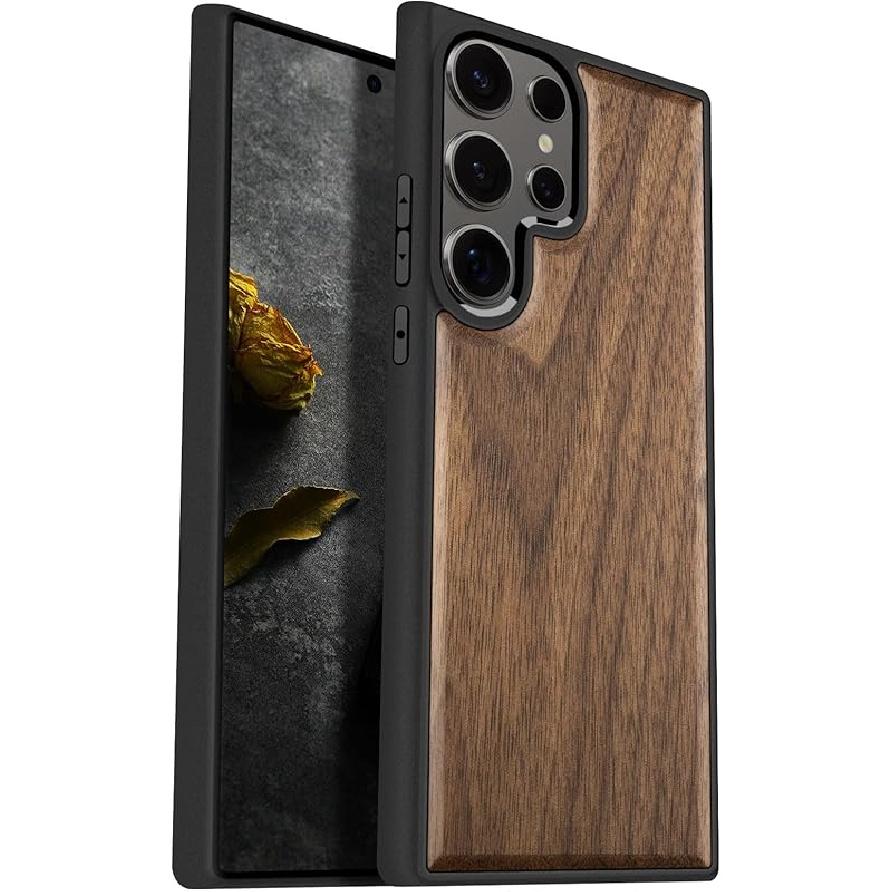 

Деревянный чехол Carveit для Galaxy S25 Ultra 2025 [Натуральное дерево и черный мягкий ТПУ] Противоударный защитный чехол Уникальный деревянный дизайн Совместим с Wood-Walnut