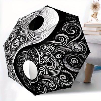 1pc Yin Yang Swirls Automatic Open/close Folding Compact Umbrella, 8 Rib Sturdy Canopy, Lightweight Portable, Commuting Use, Gift,,078