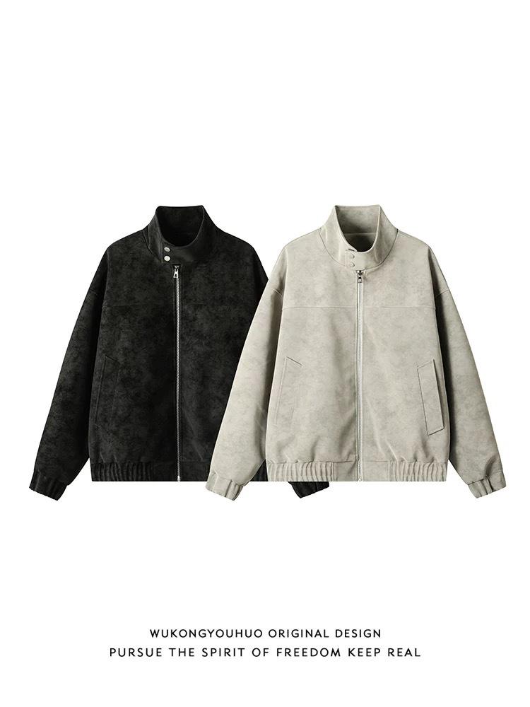 Herren Retro Tie-Dye PU-Leder Stehkragen Jacke - Amerikanischer High-End Stil, Coole Silhouette, Motorrad Arbeitskleidung