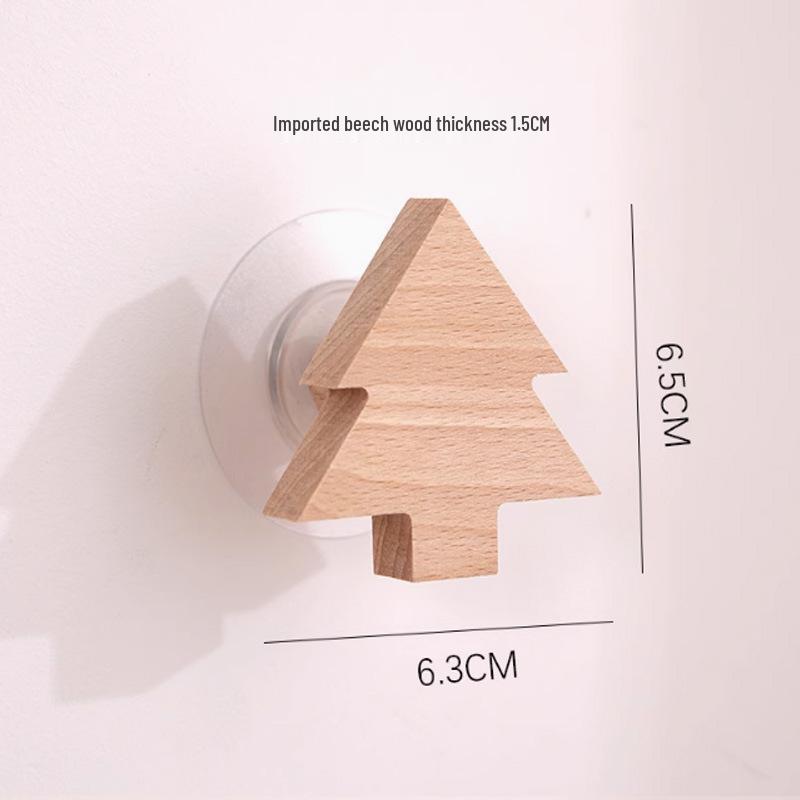 Creative Beech Wood Adhesive Hooks – Funny Animal Design Coat & Hat Hooks for Behind-the-Door Use