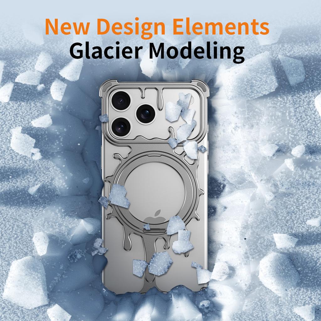 Glacier Series for iPhone 17 Pro Max Bumper Case Rotating Kickstand Metal Phone Cover Compatible with MagSafe