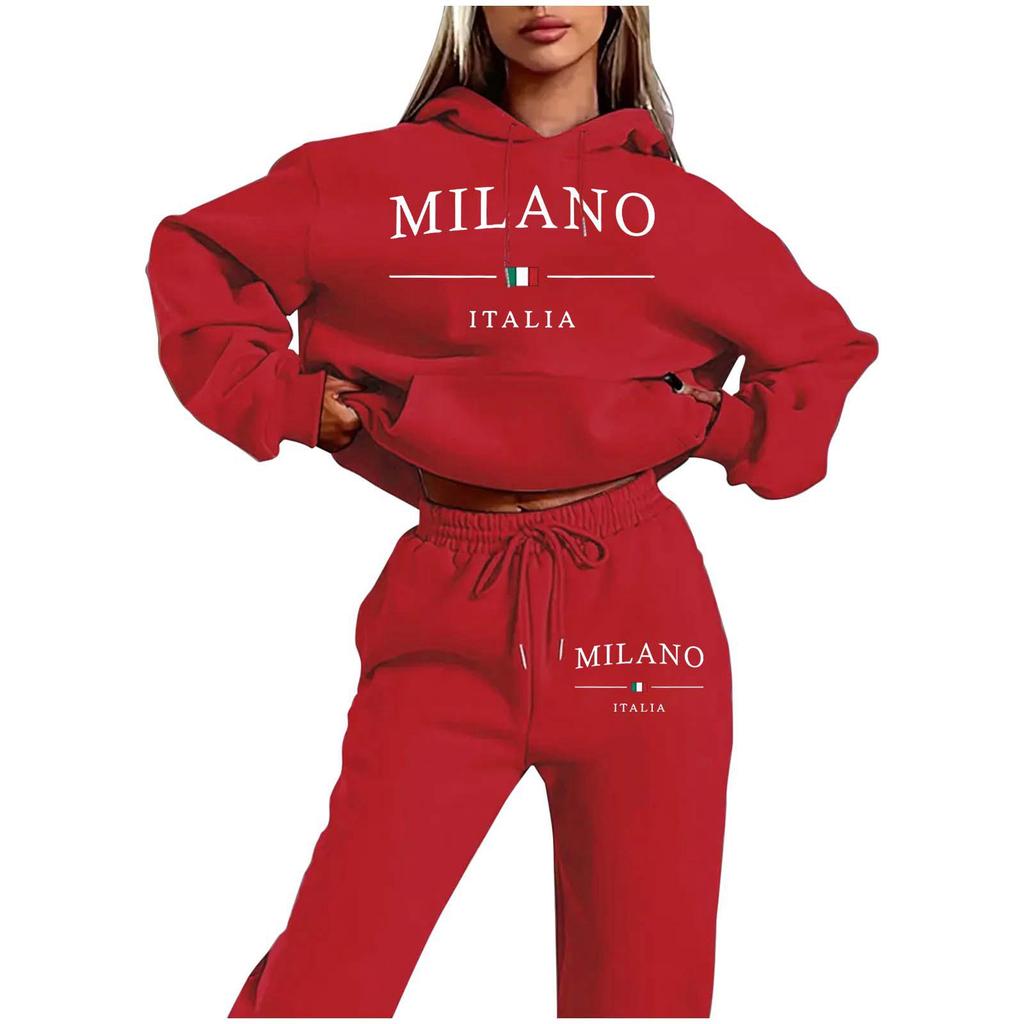 MILANO Plus Size Trendy Fleece Sweatshirt Set with Letter Print for Women