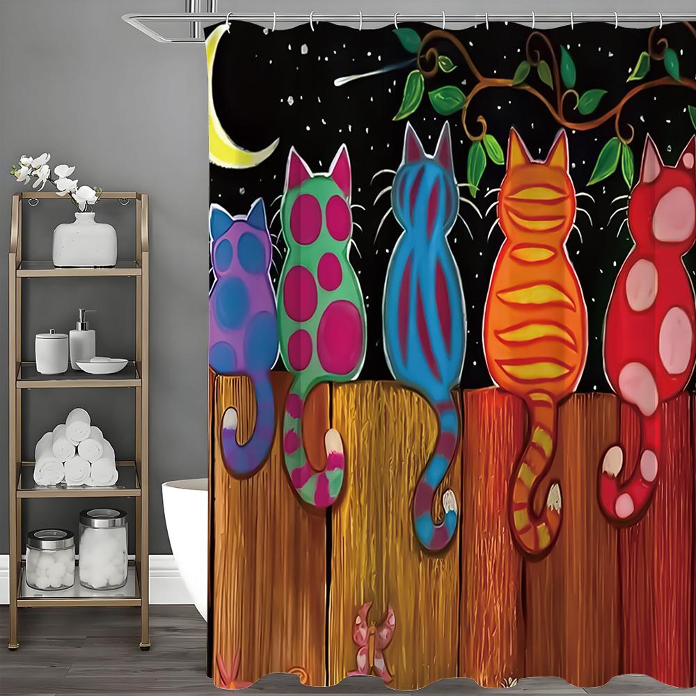 

Мультяшная Милая Кошка Луна Занавеска для Душа, Декоративная Занавеска для Душа для Ванной Комнаты, Водонепроницаемая Занавеска для Душа с Крючками 90*180cm