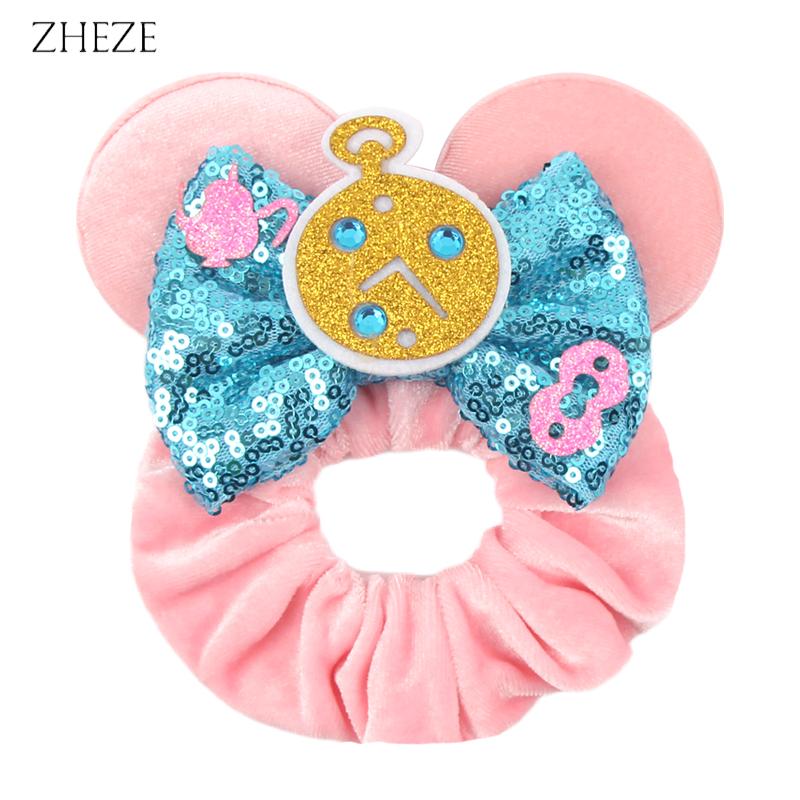 New Disney Mouse Ears Scrunchies Hairband Girl Ponytail Holder For Women Sequins Bows Headband  Women Trip DIY Accessories