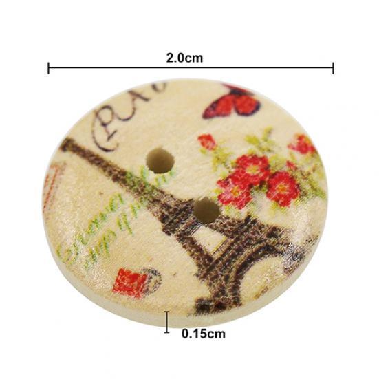 50 Pcs Eiffel Tower Flower 2 Holes Wooden Buttons Sewing DIY Craft Scrapbooking